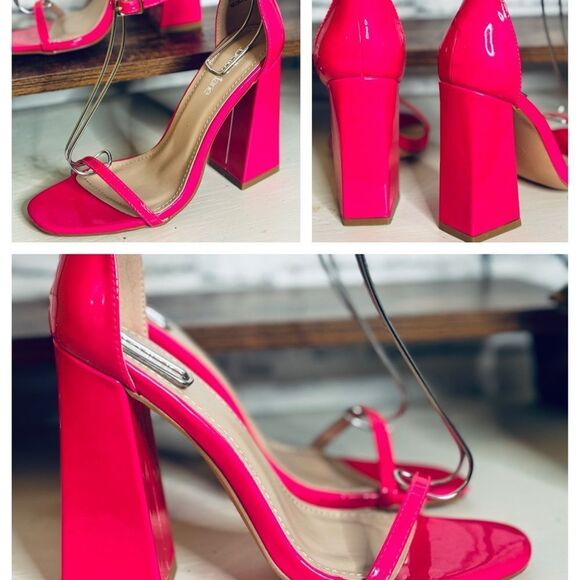 Bella Marie Hot Pink Patent High Block Heels 
Size 6 👠 🩷 - Picture 1 of 11